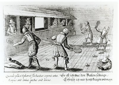 A Game of Real Tennis with Sport Ballads Below by English School